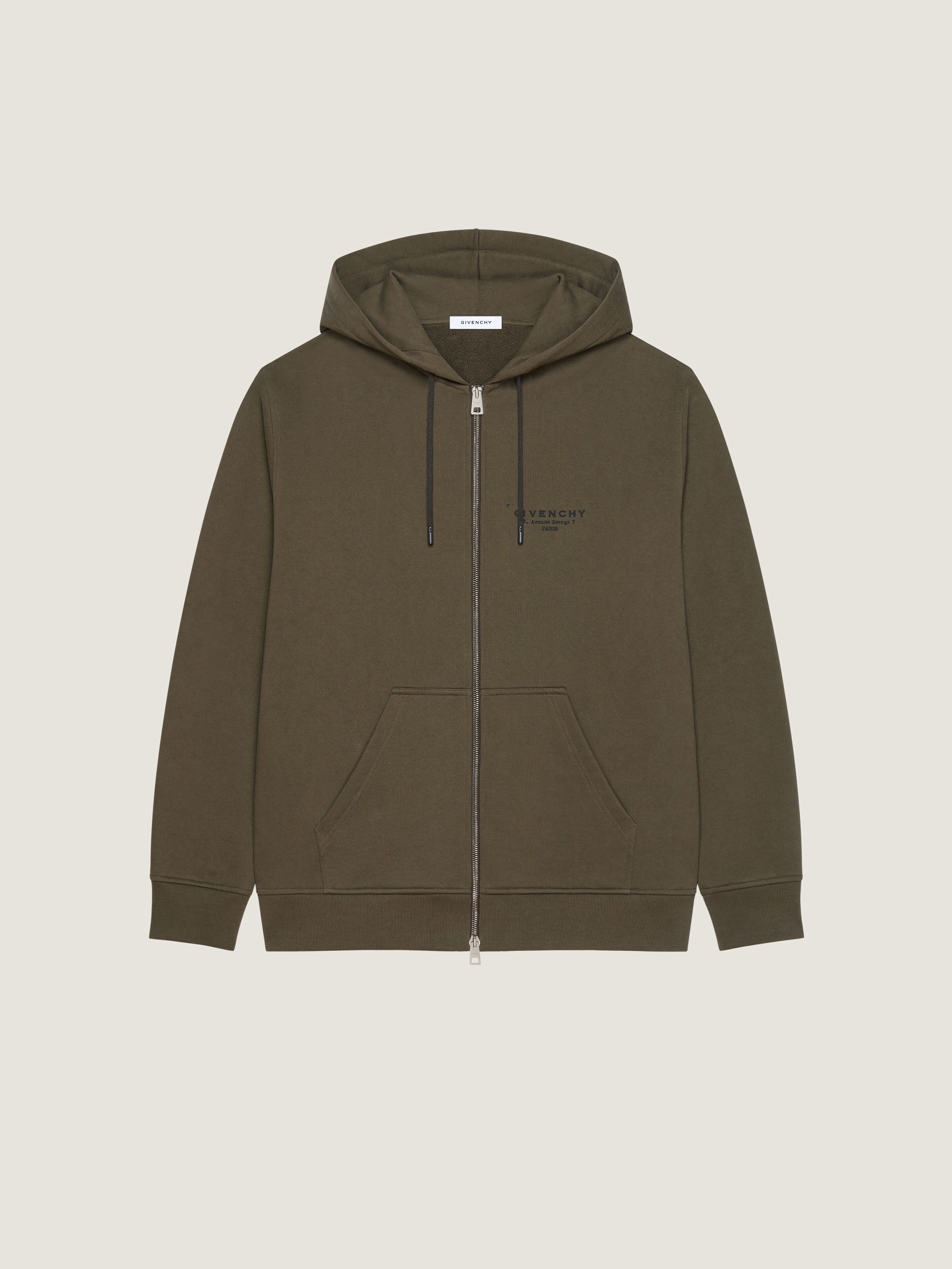 Felpa con cappuccio e cerniera in tessuto garzato con stampa GIVENCHY Stamp